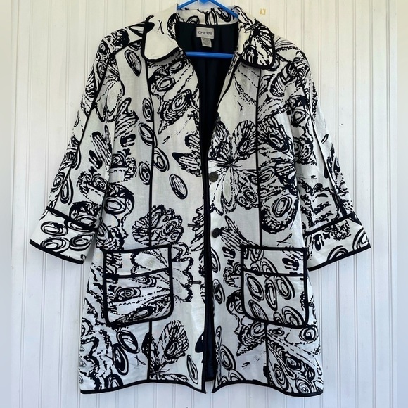 Chico’s White & Black LINEN-Blend Jacket Size Medium 8 - Picture 2 of 10